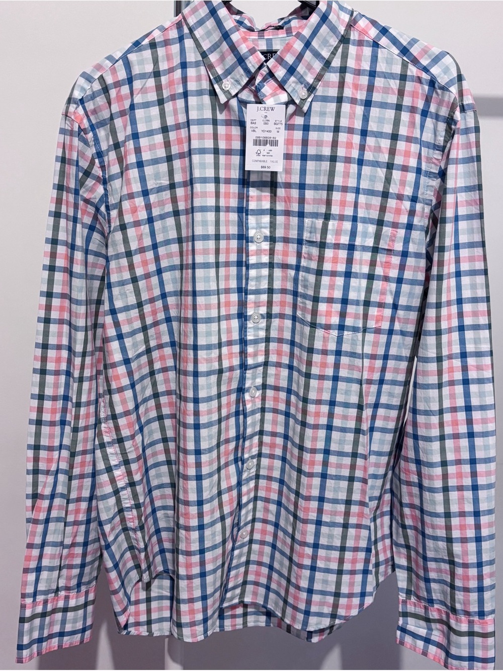 J. Crew Flex Washed Shirt Mens Plaid Button Preppy NWT
